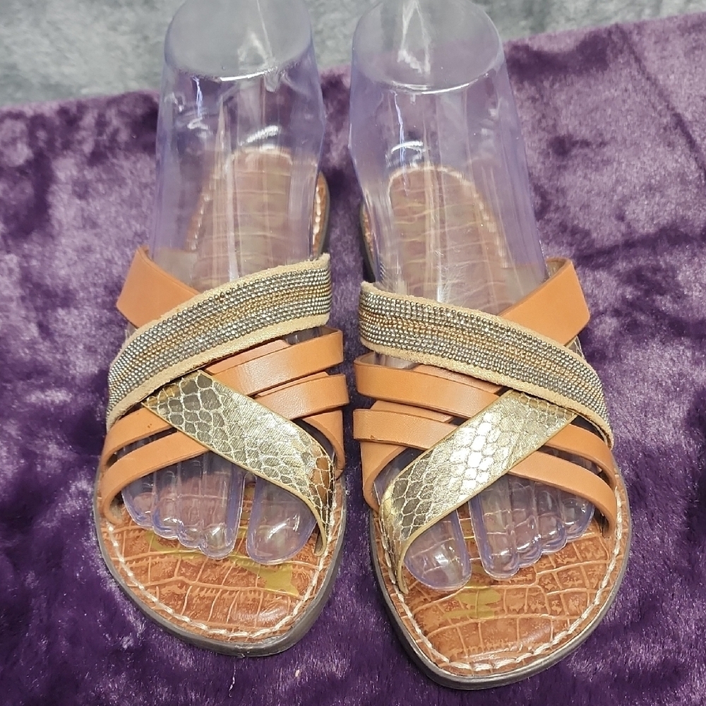 Sam Edelman Glennia Gold and Tan Strappy Sandals